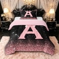 thumbnail image 1 of Manfei Kawaii Bow Personalized Initial A Twin Comforter Sets 3-Piece for Girls,Gradient Glitter Print Bedding Set for Kids Teens,Pink Reversible,Ultra Soft Home Decor, 1 of 6