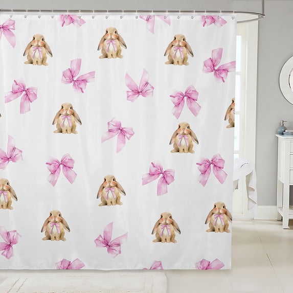 Manfei Kawaii Bow Rabbit Shower Curtain 72Wx72L,Cartoon Animal Bathroom Curtain