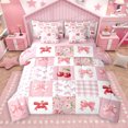 thumbnail image 1 of Manfei Kawaii Bow Tie 7pcs Bedding Comforter Set,Sweet Cherry Queen Bedding Sets,Rustic Flower Floral Queen Sheet Sets For Girls,Ultra Soft Home Decor Reversible, 1 of 9