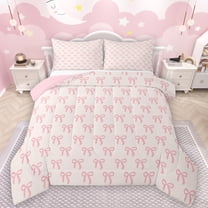 Manfei Kawaii Bow Tie Bedding Comforter Set,Cartoon Bowknot Ribbon Twin Comforter Sets,Girls Pink Bowtie Bedding Set For Kids,Super Cozy Room Decor Reversible,2 Pieces