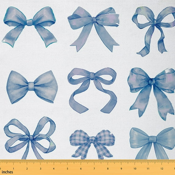 Manfei Kawaii Bow Tie Fabric by the Yard (5 Yards) for Girls, Navy Blue Ribbon Decorative Fabric by the Yard, Cartoon Bowknot Sewing & Crafting Fabric