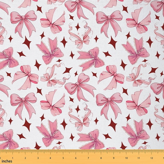 Manfei Kawaii Bow-Tie Sewing & Crafting Fabric (1 Yard), Pink Princess Home Decor Fabric by the Yard, Stars Print Fabric by the Yard