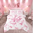 thumbnail image 1 of Manfei Kawaii Bowknot 2pcs Twin Comforter Set,Letter Personalized,Ultra Soft Teen Bedding, 1 of 8