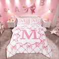 thumbnail image 1 of Manfei Kawaii Bowknot 3 Pieces Queen Comforter Set,Letter Personalized Bedding Sets,Geometric Grid Bedding Comforter Set,Ultra Soft Teens Bedroom Decor,Reversible, 1 of 8