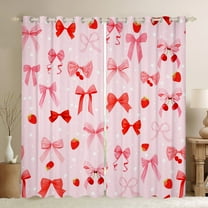 Manfei Kawaii Bowknot Black Out Curtains for Kids Girls, Cute Strawberry Curtains Pack of 2 (42x63 Each), Pink Red Bedroom Curtains, Luxurious Room Decor