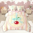 thumbnail image 1 of Homewish Kawaii Bowknot Cherry Twin Bedding Sets 7-Piece, Chic Pink Stripes Bedding Comforter Set, Cartoon Groovy Flower Reversible Sheet Sets, Lightweight Room Decor, 1 of 7