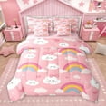 thumbnail image 1 of Homewish Kawaii Bowknot Cloud Bedding Comforter Set 7pcs, Cute Cartoon Rainbow King Bedding Sets, Pink Princess Style Reversible Bed Sheets, Luxury Bedroom Decor, 1 of 7