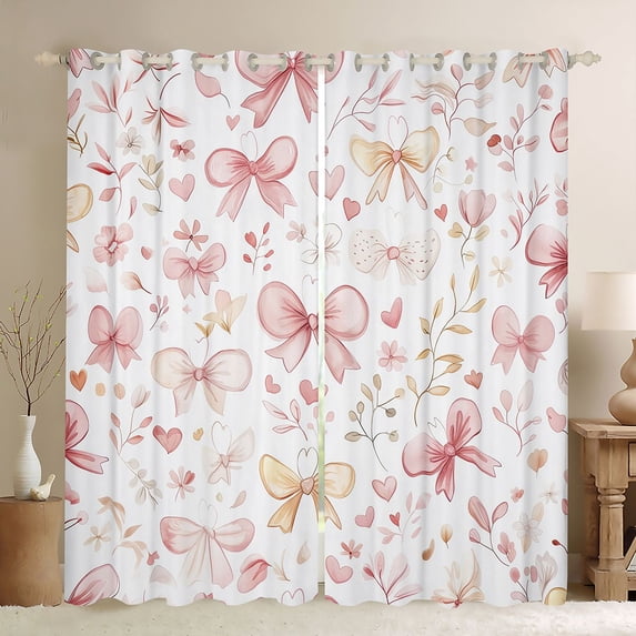 Manfei Kawaii Bowknot Curtains Pack of 2 (42x84 Each) for Female Girls Teens,Chic Flower Bow Curtains Blackout,Dreamy Princess Bedroom Curtains,Super Cozy Room Decor