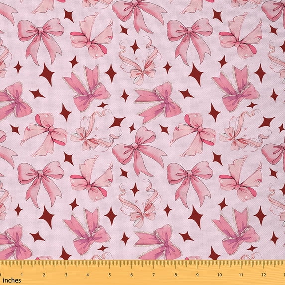 Manfei Kawaii Bowknot Fabric by the Yard (1 Yard), Twinkle Stars Decorative Fabric by the Yard, Dreamy Bowtie Sewing & Crafting Fabric