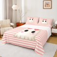 thumbnail image 1 of Manfei Kawaii Bowknot Ghost Twin Sheet Sets for Teen, Pink Stripes Geometric Twin Fitted Sheet, Sugar Halloween Flat Sheet, Ultra Soft Home Decor, 3 Pieces, 1 of 7