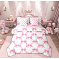 thumbnail image 1 of Manfei Kawaii Bowknot Kids Bedding Comforter Set 7-Piece, Cartoon Pink Ribbon King Bedding Sets, Princess Theme Reversible Bed Sheets, Lightweight Room Decor, 1 of 7