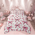 thumbnail image 1 of Manfei Kawaii Bowknot Kids Full Size Comforter Sets, Cartoon Pink Ribbon Bedding Comforter Set, Princess Theme Reversible Bedding Sets, Ultra Soft Home Decor, 3pcs, 1 of 8