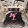 thumbnail image 1 of Manfei Kawaii Bowknot Letter Y Bedding Comforter Set, Glitter Diamond Twin Comforter Sets, Black Pink Cartoon Reversible Bedding Set, Lightweight Room Decor, 2-Piece, 1 of 8