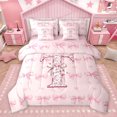 thumbnail image 1 of Homewish Kawaii Bowknot Monogrammed T Twin Bedding Sets 7-Piece, Vintage Flower Floral Bedding Comforter Set, Kids Teens Girls Reversible Sheet Sets, Ultra Soft Bedroom Decor, 1 of 7