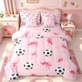 thumbnail image 1 of Manfei Kawaii Bowknot Ribbon 7-Piece Twin Bedding,Soccer Ball Sport Bedding Comforter Set,Pink Reversible, 1 of 7