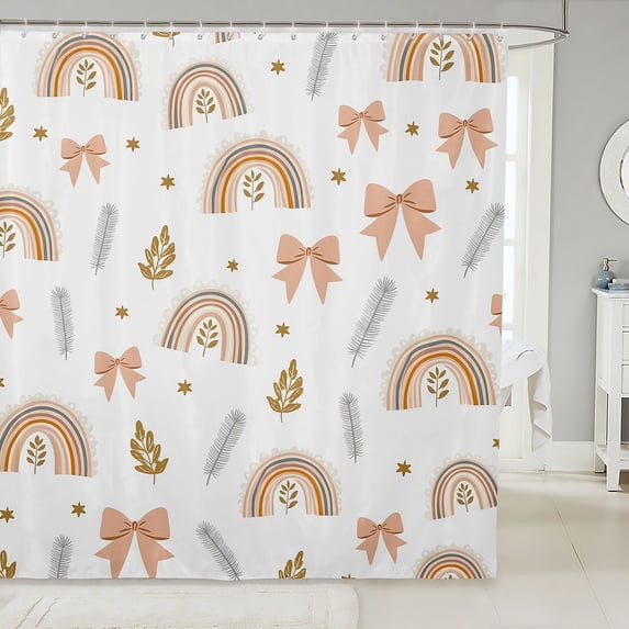 Manfei Kawaii Bowknot Shower Curtain 72Wx72L,Colorful Rainbow Pattern Bathroom Curtain