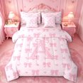 thumbnail image 1 of Manfei Kawaii Bows 7-Piece Twin Bedding Sets For Girls,Pink Letter A Initial Lettering Bedding Comforter Set,Pink Reversible, 1 of 7