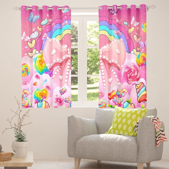Manfei Kawaii Bowtie Bow Curtains Pack of 2 (42x84 Each),Colorful Fairy Tale Curtains Blackout,Cartoon Daisy Candy Pattern Bedroom Curtains For Girl Kids,Breathable Home Decor