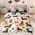 thumbnail image 1 of Manfei Kawaii Brown Dachshund Bedding Comforter Set 7 Pieces for Kids, Summer Beach Party Full Bedding Set, Cartoon Rocket Reversible Fitted Sheet Flat Sheet, Luxury Bedroom Decor, 1 of 7