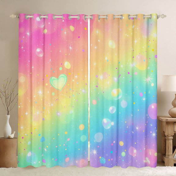 Manfei Kawaii Bubble Blackout Curtains, Glitter Love Heart Window Curtains Pack of 2 (38x45 Each), Orange Blue