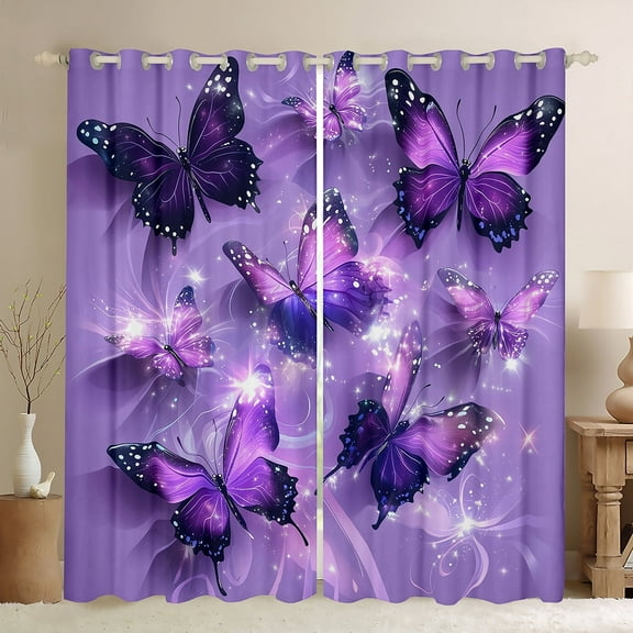 Manfei Kawaii Butterfly Black Out Curtains,Dreamy Theme Curtains Pack of 2 (42x63 Each),Purple Black Bedroom Curtains For Girls Teens,Ultra Soft Home Decor