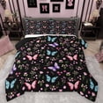 thumbnail image 1 of Manfei Kawaii Butterfly Queen Comforter Set,Cute Rustic Flower Bedding Sets,Pink Blue Black Bedding Comforter Set For Girls Teens,Luxury Bedroom Decor Reversible,3-Piece, 1 of 8