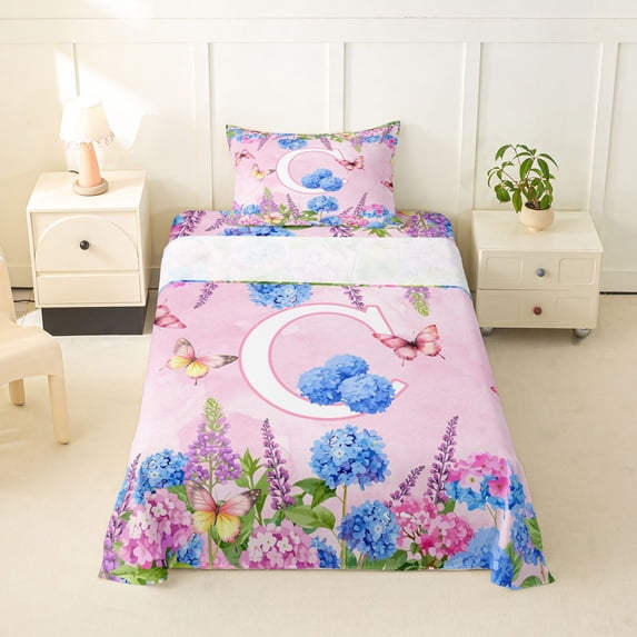 Manfei Kawaii Butterfly Twin Sheets,Cartoon Monogram C Bedding,Multicolored,3pcs