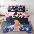 thumbnail image 1 of Manfei Kawaii Capybara 7-Piece Twin Bedding,Cartoon Flowers Print Bedding Comforter Set,Pink Blue,Black Reversible, 1 of 7