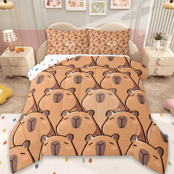 Manfei Kawaii Capybara Bedding Comforter Set,Capybara Lovers Twin Comforter Sets,Cartoon Animals Lovers Bedding Set For Boys Girls,,Microfiber Bedroom Decor Reversible,2-Piece