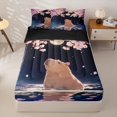 thumbnail image 1 of Manfei Kawaii Capybara Zipper Twin Comforter Sets with Fitted Sheet and 2 Pillowcases,Cartoon Flowers Print Zipper Bedding Set,Pink Blue,Black Reversible,4pcs, 1 of 8