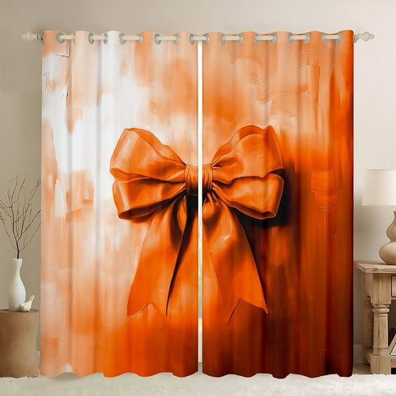Manfei Kawaii Cartoon Bow-tie Black Out Curtains for Kids, Princess Orange Ribbon Curtains Pack of 2 (42x63 Each), Fashion Bow Bedroom Curtains, Curtains and Drapes Bedroom Decor