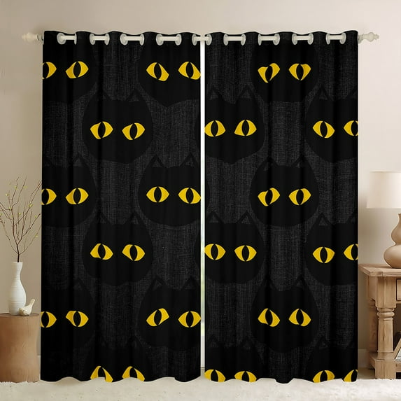 Manfei Kawaii Cartoon Cat Black Out Curtains for Kid, Black Orange Kitten Curtains Pack of 2 (42x63 Each), Cute Animal Lover Bedroom Curtains, Curtains Blackout Home Decor