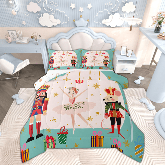 Manfei Kawaii Cartoon Nutcracker Bedding Comforter Set, Christmas Princess Twin Comforter Sets, Teen Kid Child Reversible Bedding Set, Lightweight Room Decor, 2-Piece
