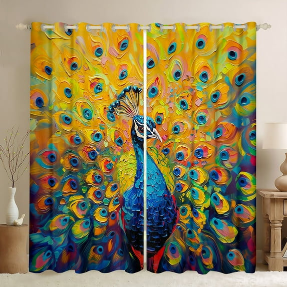 Manfei Kawaii Cartoon Peacock Black Out Curtains, Modern Animal Art Curtains Pack of 2 (42x63 Each), Teen Kid Child Adult Bedroom Curtains, Curtains Blackout Home Decor