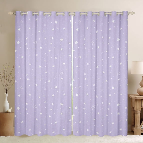Manfei Kawaii Cartoon Stars Curtains and Drapes Pack of 2 (52x63 Each),Sprinkle Print Black Out Curtains,Lavender Purple