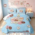 thumbnail image 1 of Manfei Kawaii Cat Donut Twin Quilt Set, Sweet Treat Twin Coverlet Set, Blue Pink, 2 Pieces, 1 Bedspread and 1 Pillowcase, 1 of 7