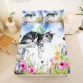 thumbnail image 1 of Manfei Kawaii Cat Fitted Sheet Queen, InkSpring Floral Bedding, White Blue, 3-Piece, 1 Fitted Sheet and 2 Pillowcases, 1 of 6