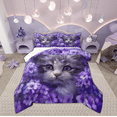 thumbnail image 1 of Manfei Kawaii Cat Teens Full Size Comforter Sets, Purple Blossoms Flower Bedding Comforter Set, Dreamy Animal Reversible Bedding Sets, Lightweight Room Decor, 3-Piece, 1 of 8