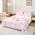 thumbnail image 1 of Feelyou Kawaii Cat Twin Sheet Sets, Cartoon Flower Floral Twin Fitted Sheet, Pink Princess Style Flat Sheet, Ultra Soft Bedroom Decor, 3pcs, 1 of 7
