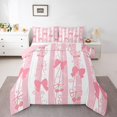 thumbnail image 1 of Manfei Kawaii Cherry Bow Bedding Comforter Set,Pink Geomtric Stripes Twin Comforter Sets,Girl Bowtie Bedding Set For Children,Breathable Home Decor Reversible,2-Piece, 1 of 8