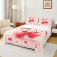 thumbnail image 1 of Manfei Kawaii Cherry Queen Sheet Sets,Cartoon Heart Print Flat Sheet,Pink Red Queen Fitted Sheet For Girls Kids,Luxury Bedroom Decor,4-Piece, 1 of 7