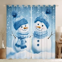 Manfei Kawaii Christmas Snowman Black Out Curtains,Merry Xmas Curtains Pack of 2 (42x63 Each),White Blue Bedroom Curtains For Kids,Microfiber Bedroom Decor
