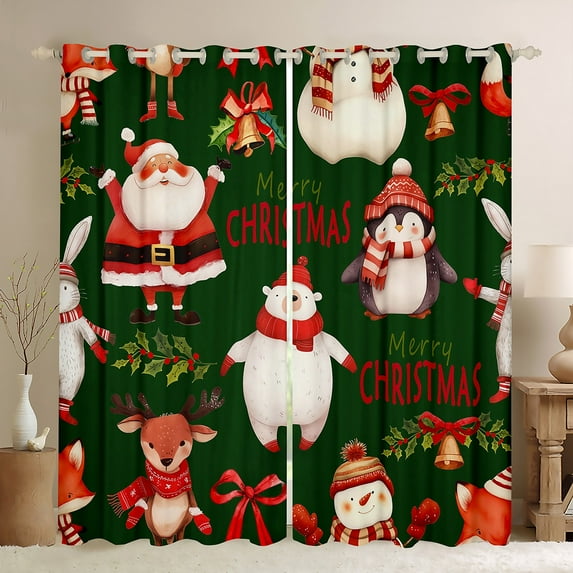 Manfei Kawaii Christmas Snowman Blackout Curtains Set of 2 (52x84 Each),Wild Bear Deer Window Curtains,Red Berry Bow Tie Curtains and Drapes For Princess,Luxury Bedroom Decor