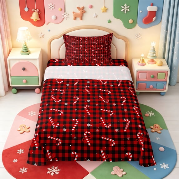 Manfei Kawaii Christmas Tree Twin Sheets,Xmas Holiday Season Bedding,3 Pieces,1 Flat Sheet,1 Fitted Sheet and 1 Pillowcase