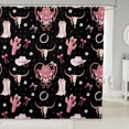 thumbnail image 1 of Manfei Kawaii Cowgirl Skull Shower Curtain 72Wx72L,Cute Bow Flowers Bathroom Curtain,Black Pink, 1 of 6