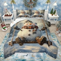 Manfei Kawaii Cute Snowman Bedding Comforter Set for Teen, Happy Holiday Twin Comforter Sets, Cartoon Rustic Festival Reversible Bedding Set, Breathable Home Decor, 2 Pieces