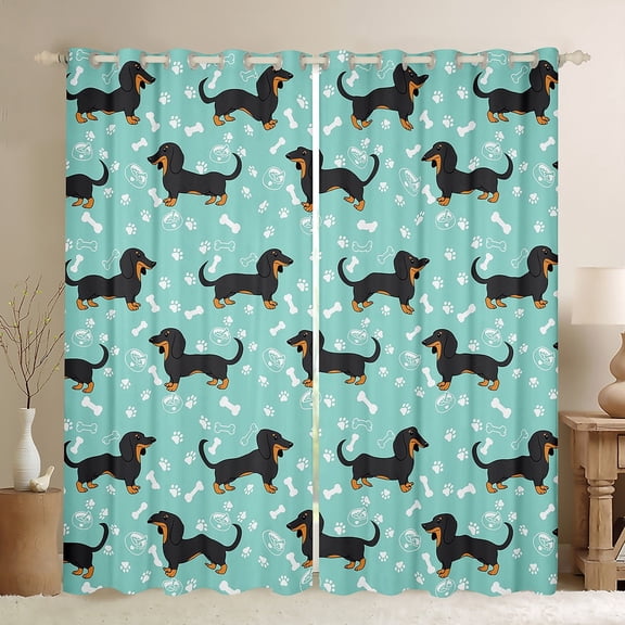 Manfei Kawaii Dachshund Kids Black Out Curtains, Cute Cartoon Dog Curtains Pack of 2 (42x63 Each), Animal Lover Bedroom Curtains, Window Curtains Room Decor