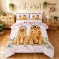 thumbnail image 1 of Manfei Kawaii Dachshund Queen Comforter Set, Romantic Rose Flower Comforter Sets Queen, Pink Golden, Pink Reversible, 3pcs, 1 Comforter and 2 Pillowcases, 1 of 7