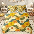 thumbnail image 1 of Manfei Kawaii Daisy Blossom 7pcs Bedding Comforter Set,bohemian Exotic Style Queen Bedding Sets,Orange Beige Flower Lines Queen Sheet Sets For Men Women,Luxury Bedroom Decor Reversible, 1 of 8