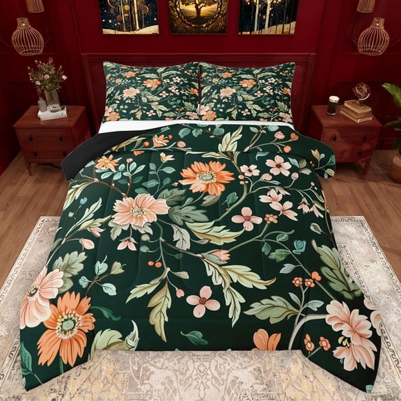 Manfei Kawaii Daisy Blossom Bedding Comforter Set,Countryside Floral Twin Comforter Sets,Pink Orange Flowers Bedding Set For Girls Teens,Microfiber Bedroom Decor Reversible,2-Piece